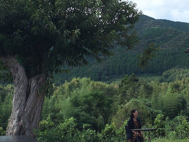 樹齢100年子超える大きな栗の木のしたでくつろぐ香奈美さん